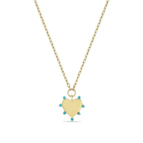 14k 7 Prong Turquoise Heart Pendant on Small Square Oval Chain