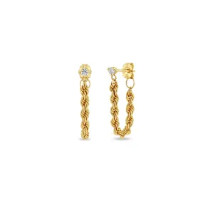 14k Gold Medium Rope Chain Huggie Earrings