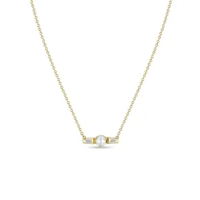 14k Pearl & Tapered Baguette Diamonds Necklace