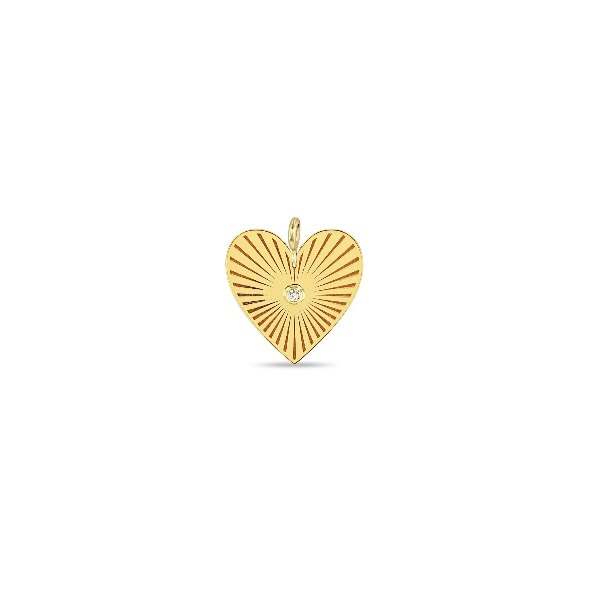 14k Single Large Radiant Heart Diamond Bezel Medallion Charm Pendant