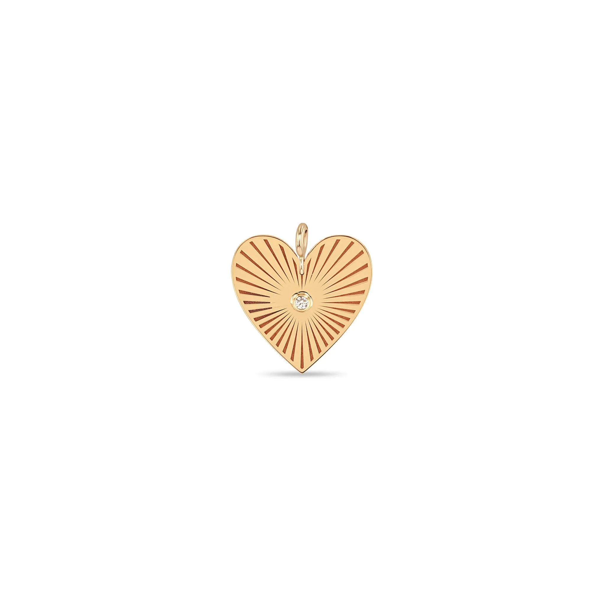 14k Single Large Radiant Heart Diamond Bezel Medallion Charm Pendant