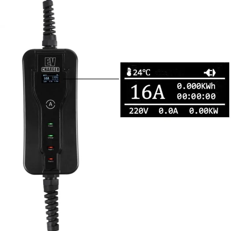 220V Portable EV Charger SAE J1772 Type 1 EVSE 8A 10A 13A 16A Adjustable Current Electric Car Vehicle Charging Station IP65