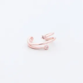 3 Lines Ear Cuff with Star and CZ - Rose Gold