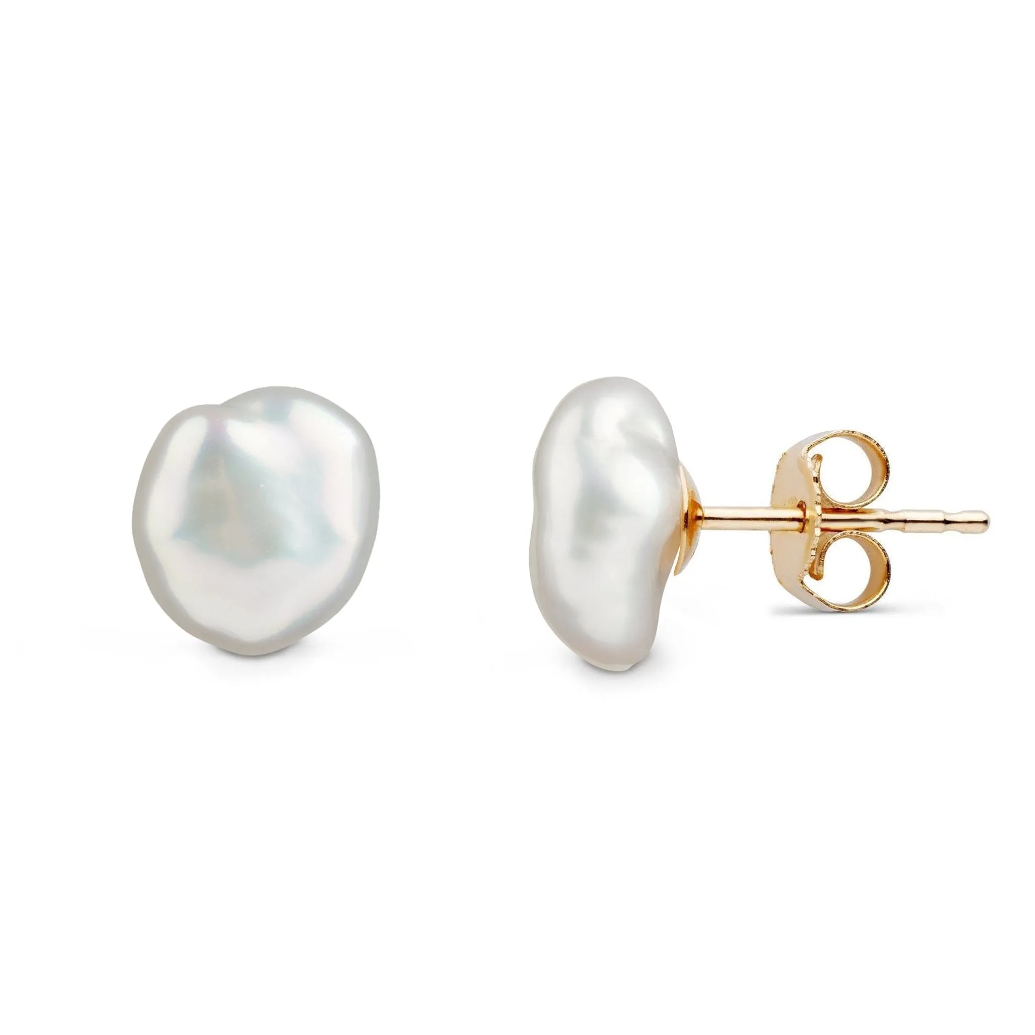 7.0-8.0 mm Keshi Metallic White Freshwater Pearl Stud Earrings