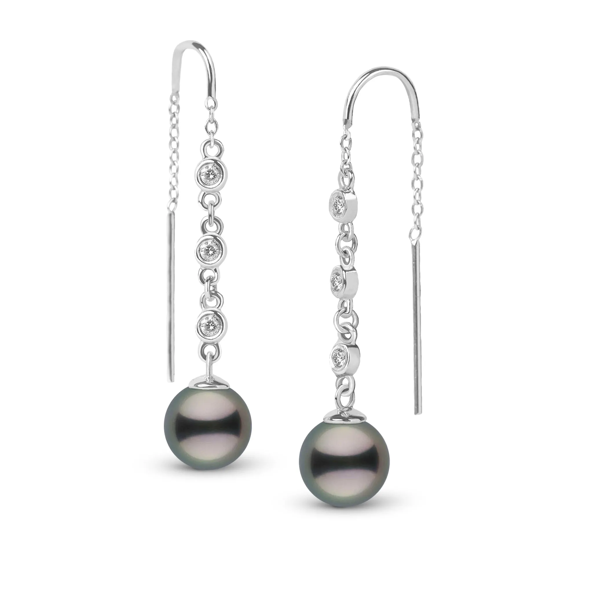 8.0-9.0 mm Tahitian Pearl and Diamond Threader Earrings