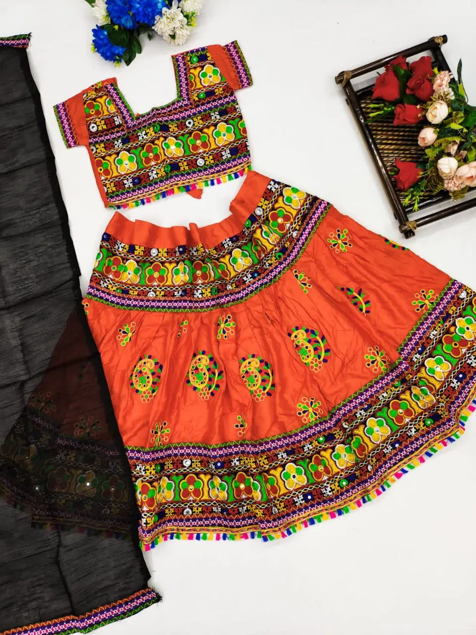 Attractive Festival Wear Mirror Work Kids Lehenga Choli