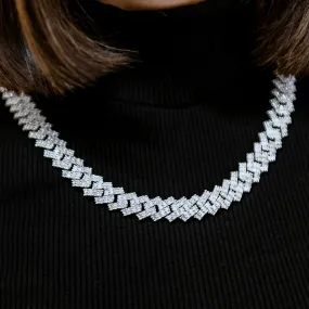 Baguette Prong Set Cuban Necklace in White Gold- 12mm