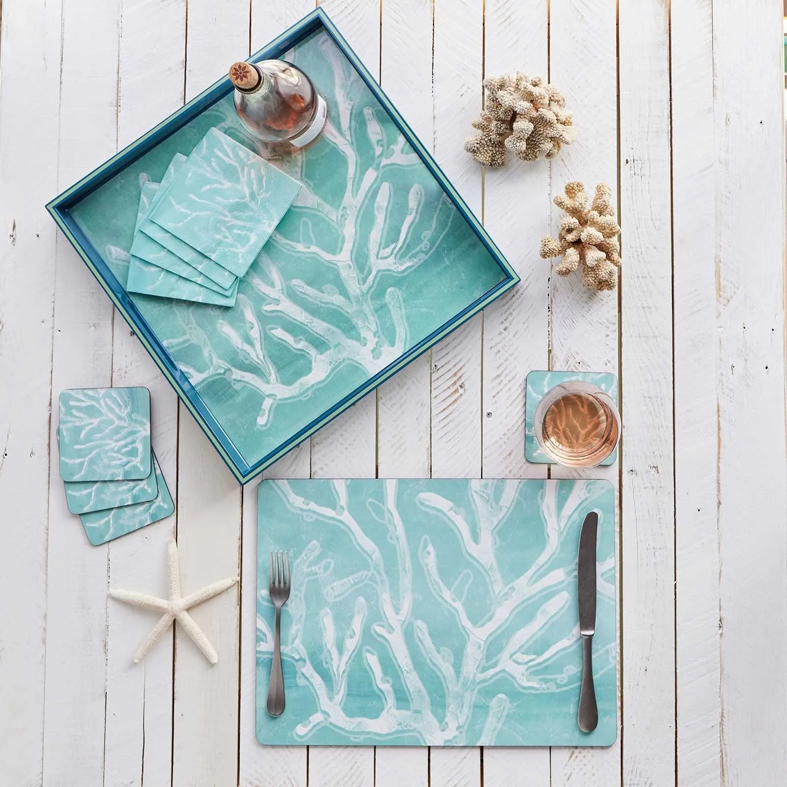 Cerulean Sea Coral Square Art Coasters - Set of 4