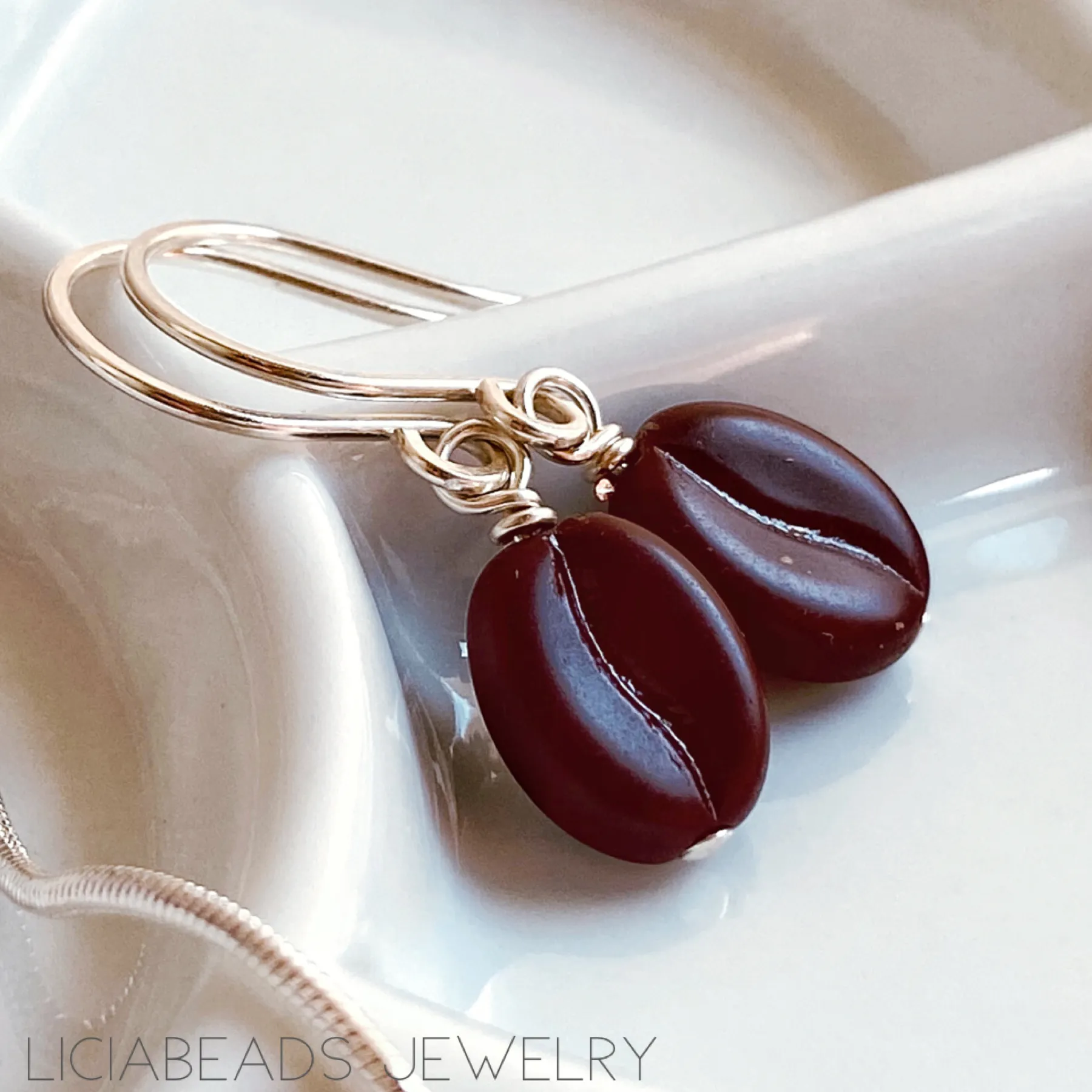 Coffee bean earrings in sterling silver