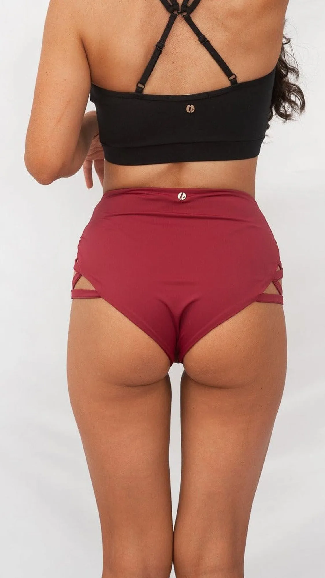 Cross Section Shorts - Cut Out High Waist Shorts Wine