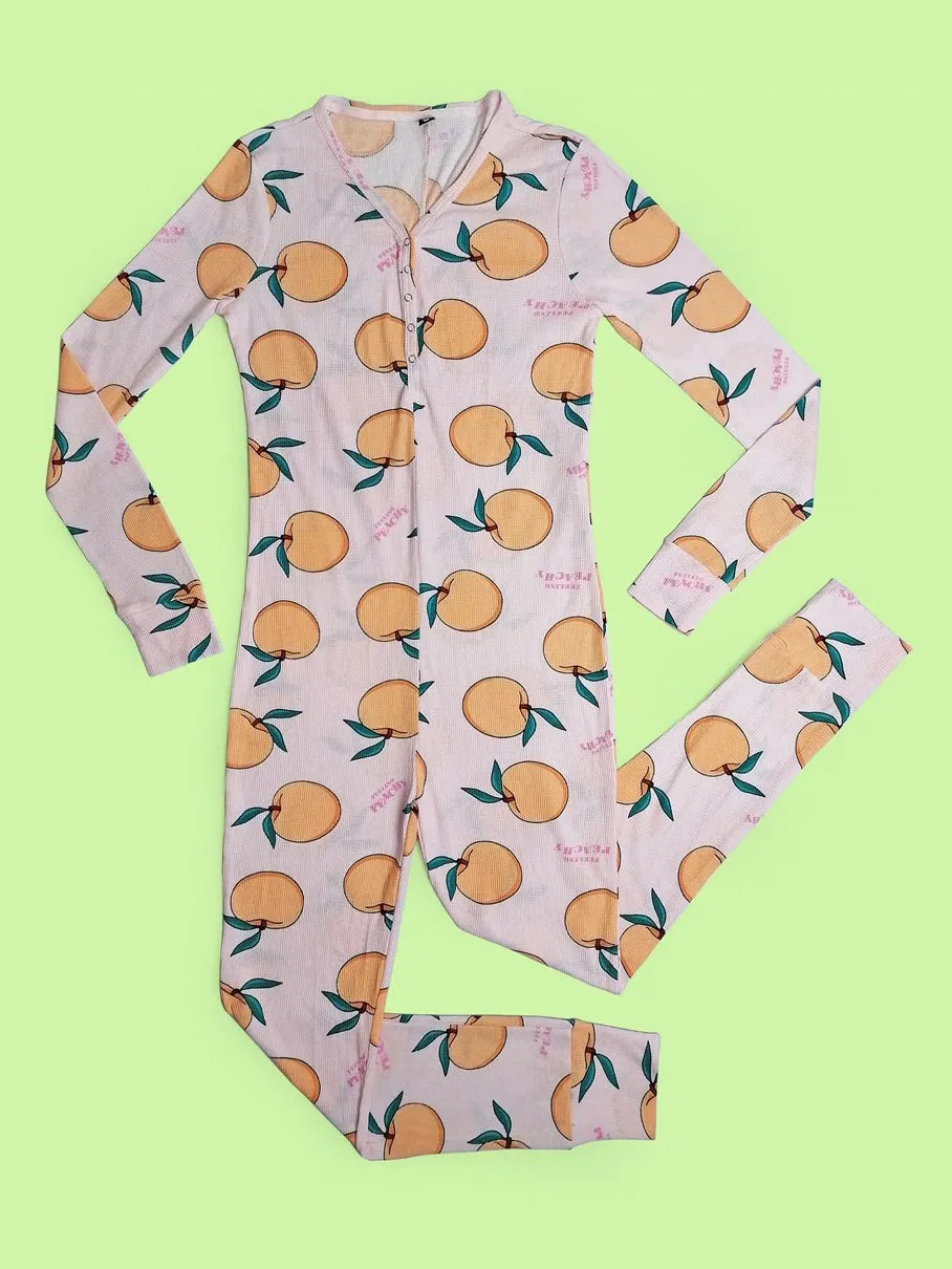 Deadstock NOS TYPO Onesie Pyjama Peaches Print ~ Size M