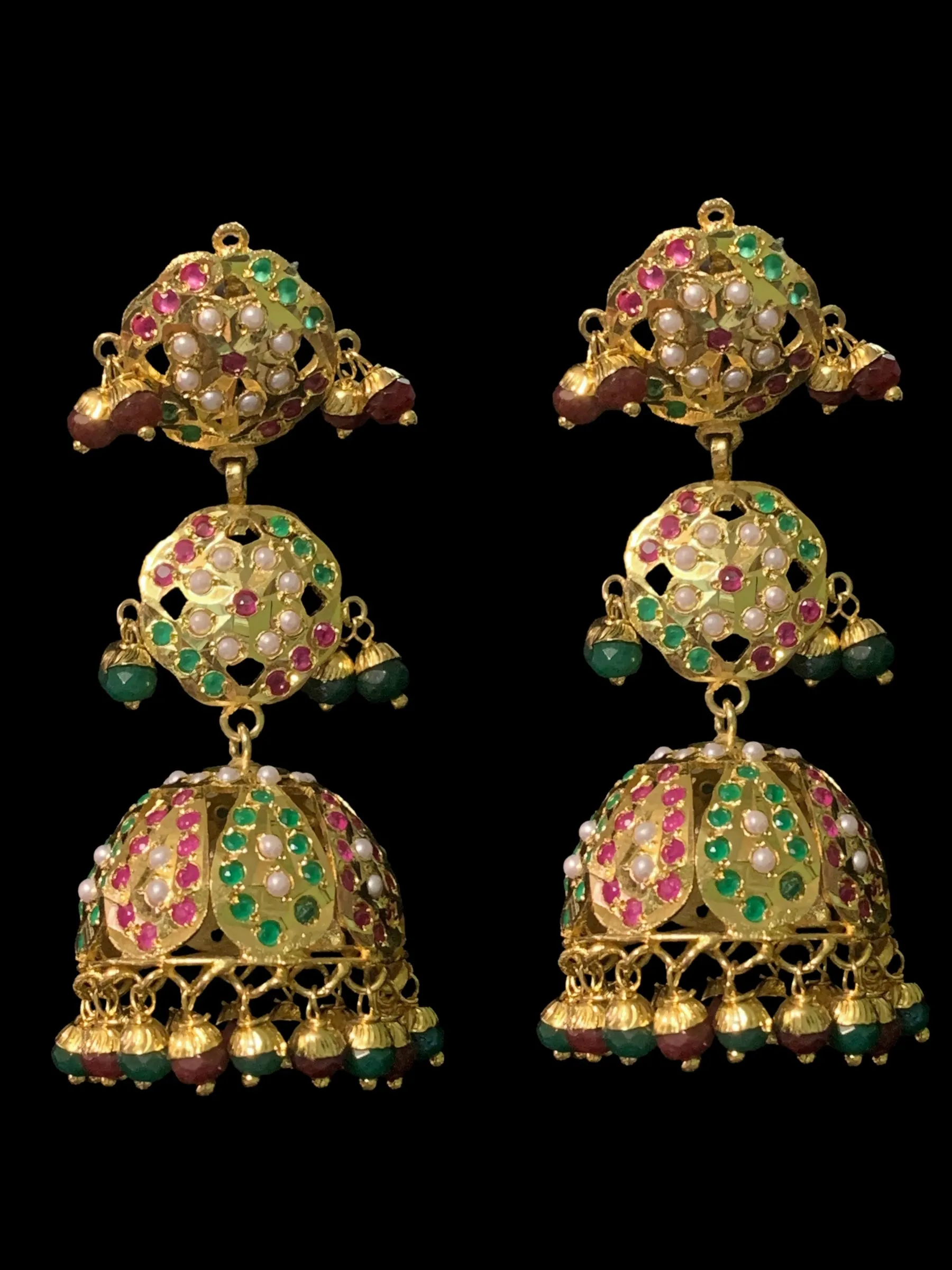 DER396 Hina jhumka ( ruby emerald  )  (READY TO SHIP )