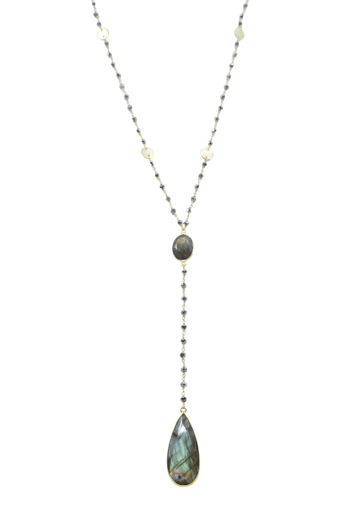 Diana Montecito Necklace in Polished Pyrite with Labradorite Drop