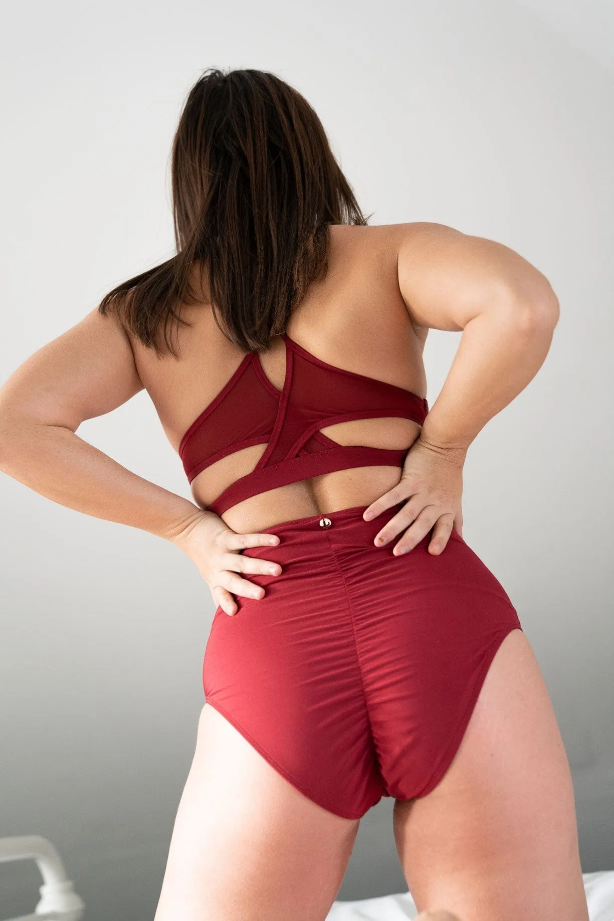 Ella High Waist Bottom - Mesh Cut Out High Waist Bottoms Recycled Wine