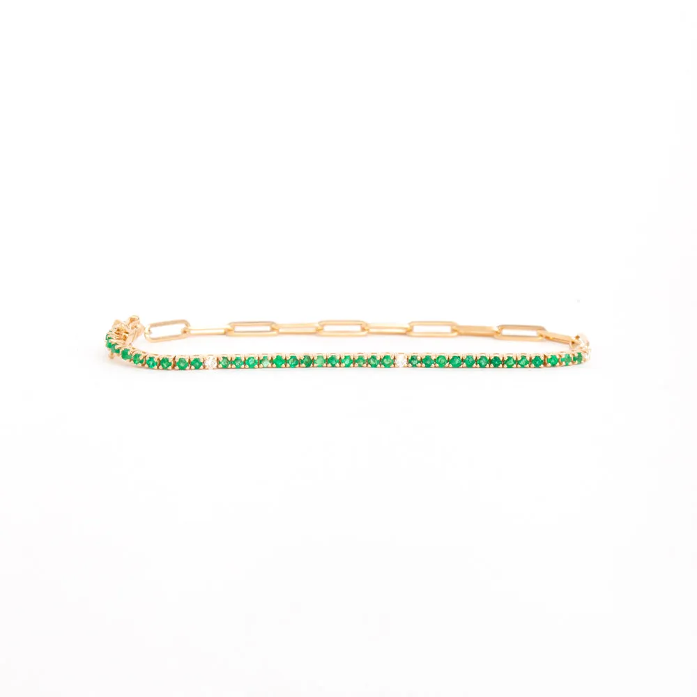 Emerald and White Diamond & Paperclip Half Tennis Bracelet