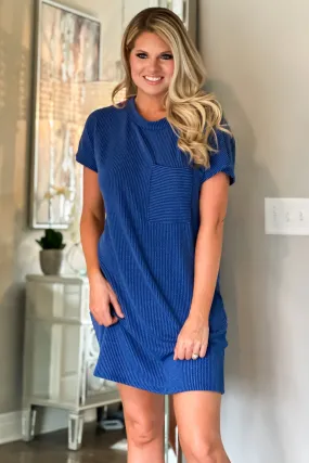 Feeling Fresh Ribbed Knit Dress : Indigo