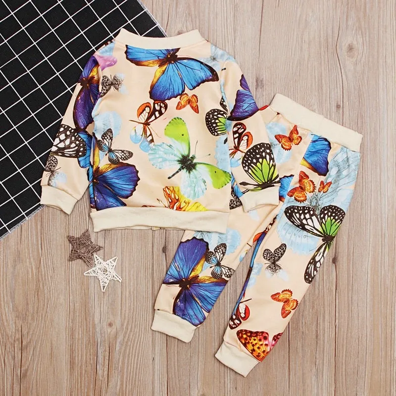 Girls Butterfly Zipped Top And Pants 2 Pcs Set