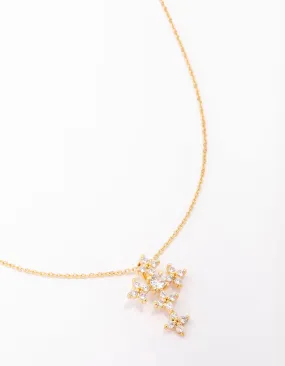 Gold Plated Cubic Zirconia Dolce Cross Pendant Necklace