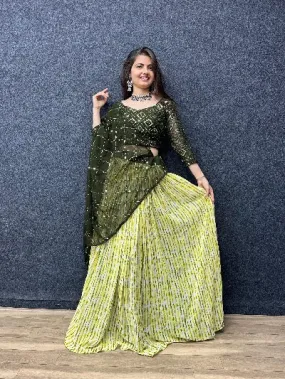 Green & Lime Green Georgette Heavy Work Readymade Lehenga Set