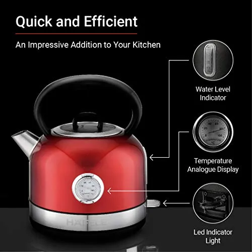 Hafele Electric Stainless Steel Kettle with spout cover, Tea and Coffee Maker, Quick and Efficient Boiling with Analogue Temperature Display, 1.7 Litre, Red