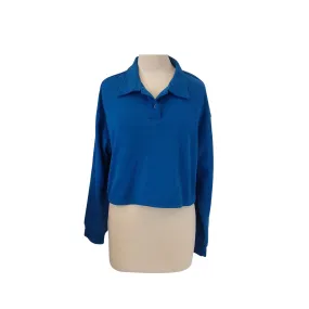 H&M Blue Long-sleeve Collared Cropped Polo Shirt | Brand new |