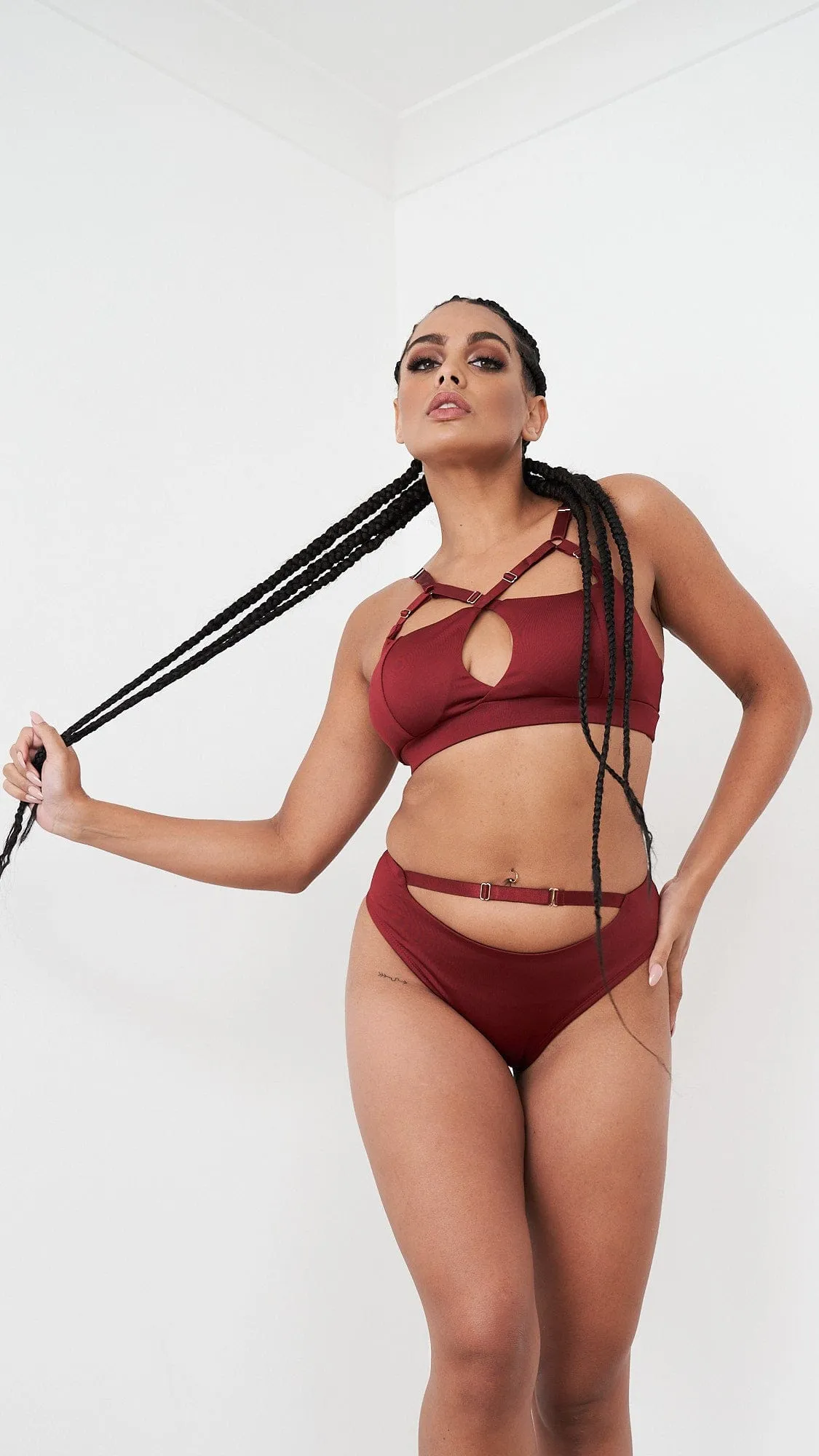 Hannah Low Waist - Adjustable Cut Out Low Waist Bottom Burgundy