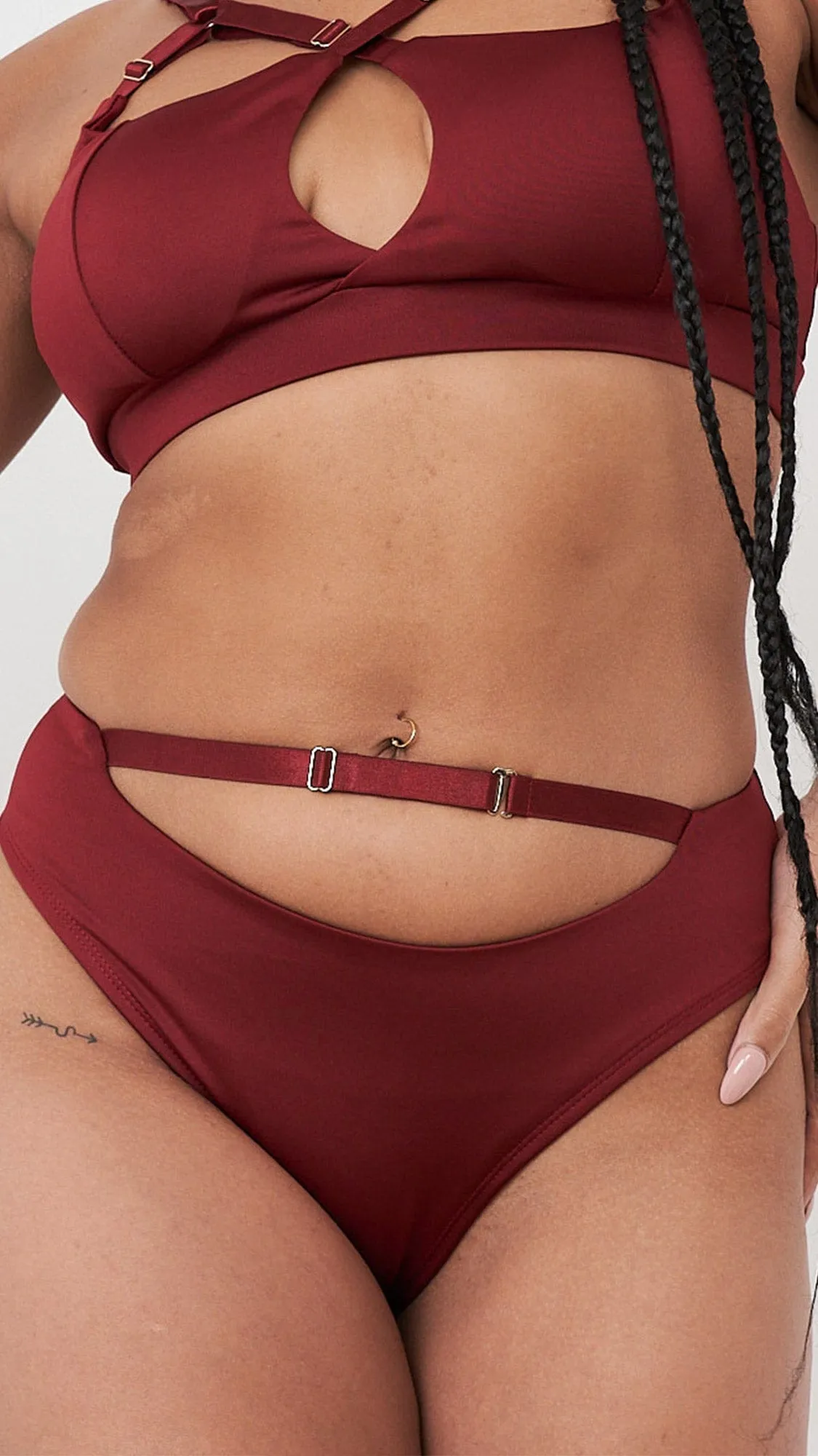 Hannah Low Waist - Adjustable Cut Out Low Waist Bottom Burgundy