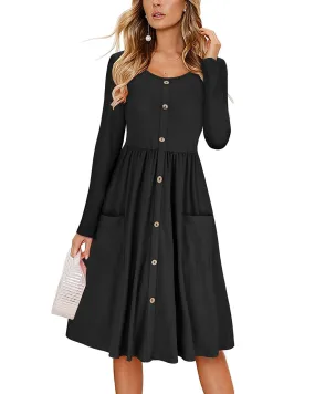 Haute Edition Women's Long Sleeve Button Down Dress with Pockets