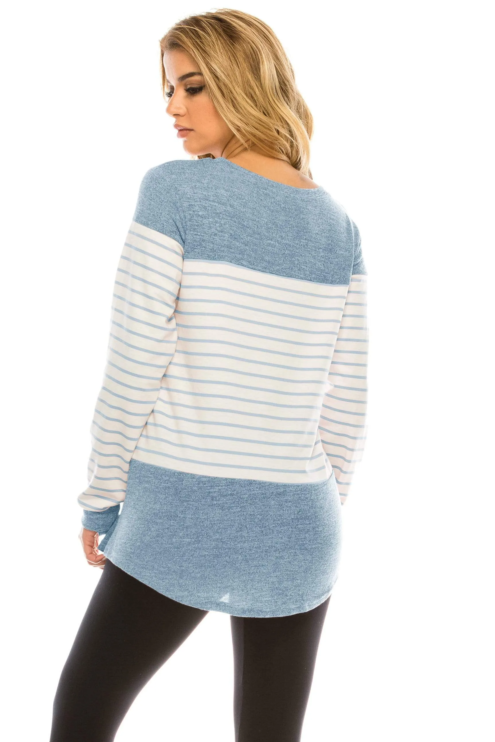 Haute Edition Women's long sleeve color block striped top