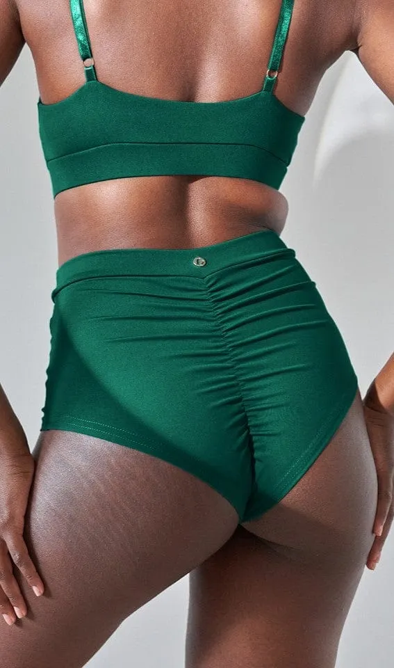 High Waist Basic Shorts Moss Green