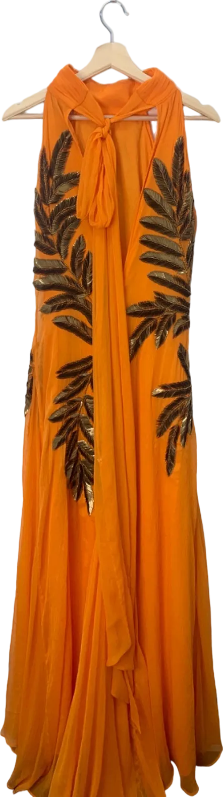 Karen Millen Orange Embellished Halter Neck Dress UK 8