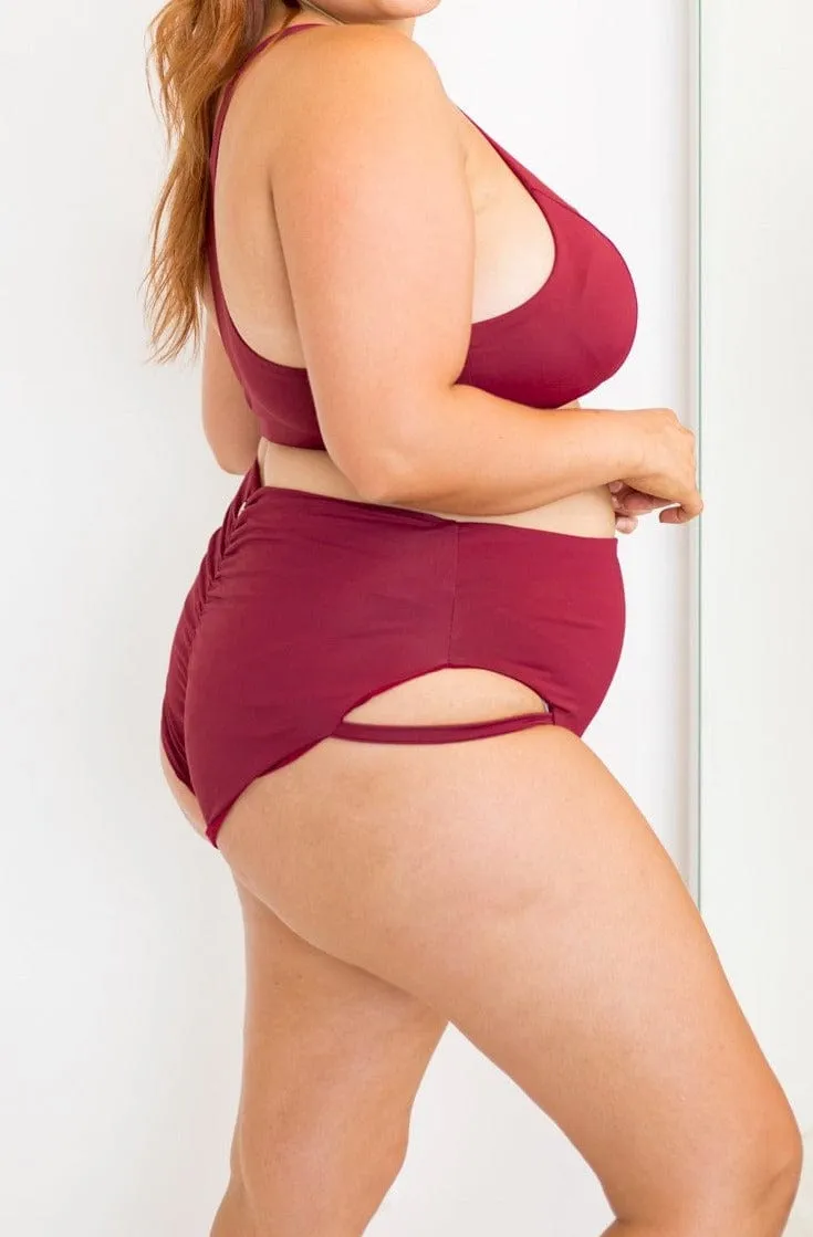 Khloe Bottom - Cut Out High Waist Bottoms Wine