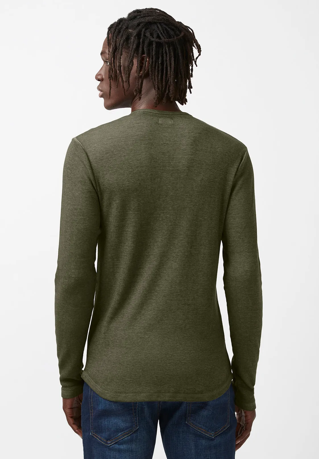 Kipat Men’s Long-Sleeve Henley Top in Dark Green - BM24046