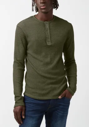 Kipat Men’s Long-Sleeve Henley Top in Dark Green - BM24046