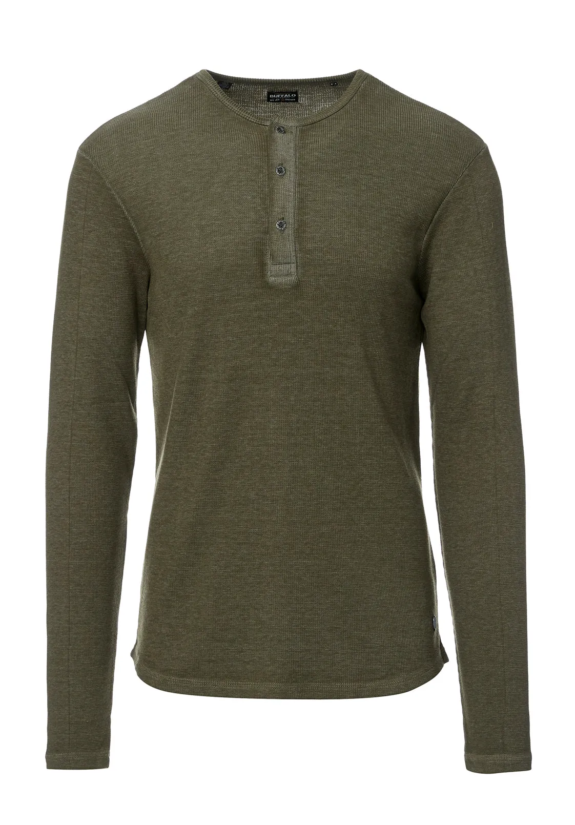 Kipat Men’s Long-Sleeve Henley Top in Dark Green - BM24046