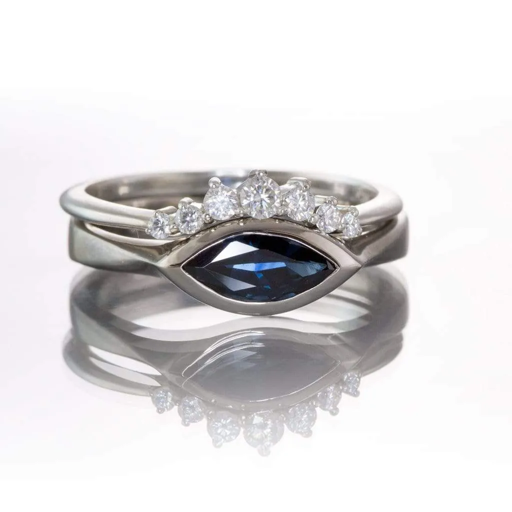 Marquise Blue Sapphire Bezel Solitaire Engagement Ring