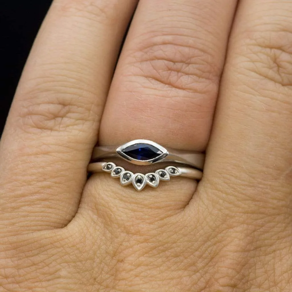 Marquise Blue Sapphire Bezel Solitaire Engagement Ring