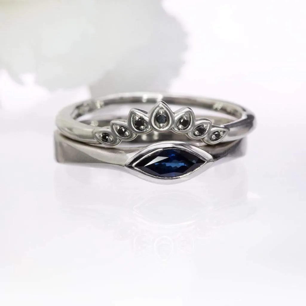 Marquise Blue Sapphire Bezel Solitaire Engagement Ring