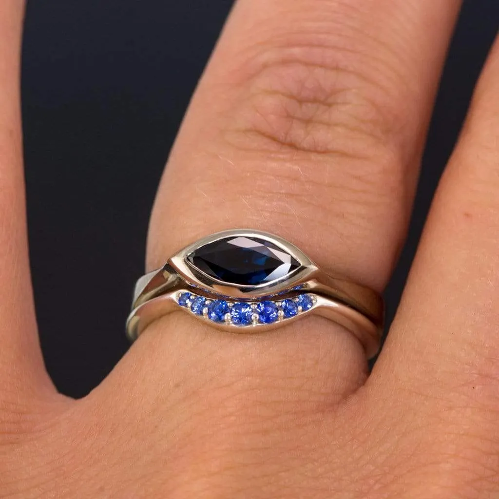 Marquise Blue Sapphire Bezel Solitaire Engagement Ring