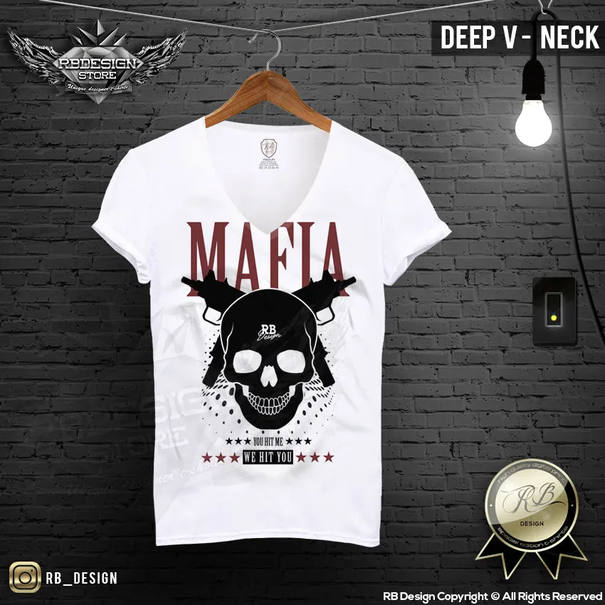 Men's Mafia T-shirt Gangster Skull Uzi Machine Gun MD627