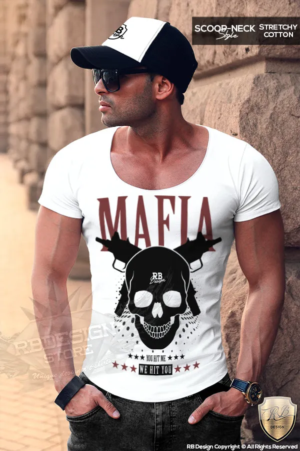 Men's Mafia T-shirt Gangster Skull Uzi Machine Gun MD627