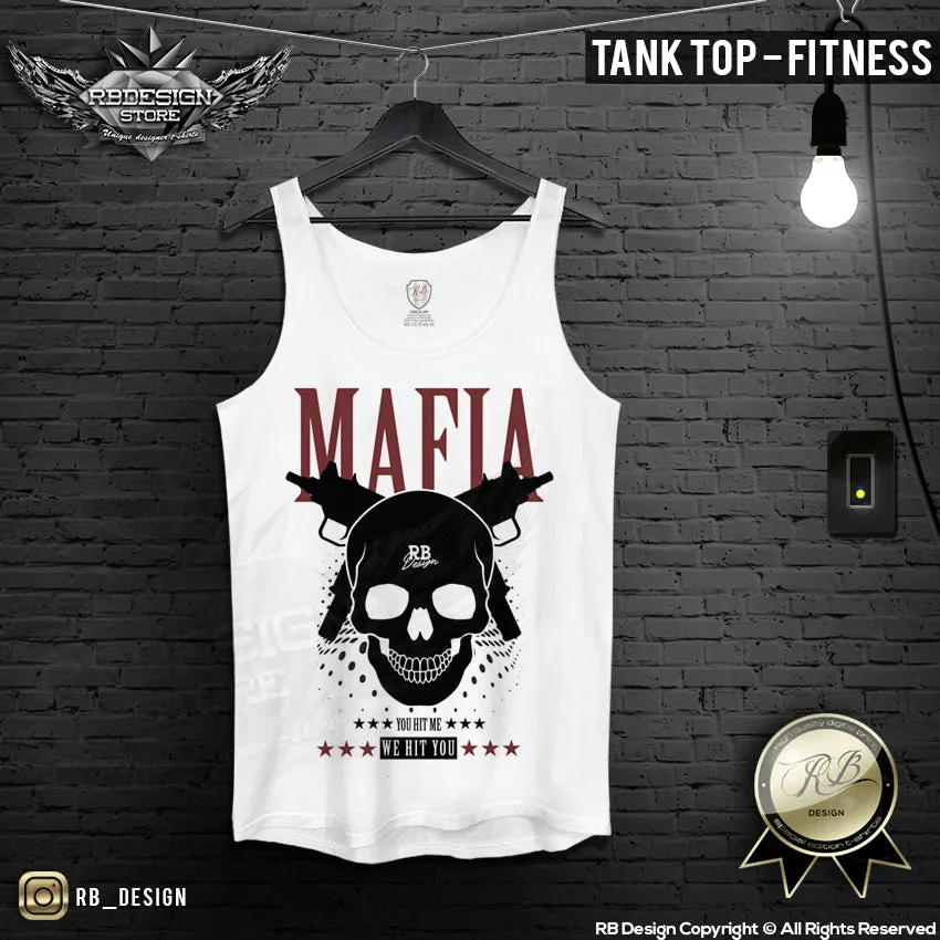 Men's Mafia T-shirt Gangster Skull Uzi Machine Gun MD627