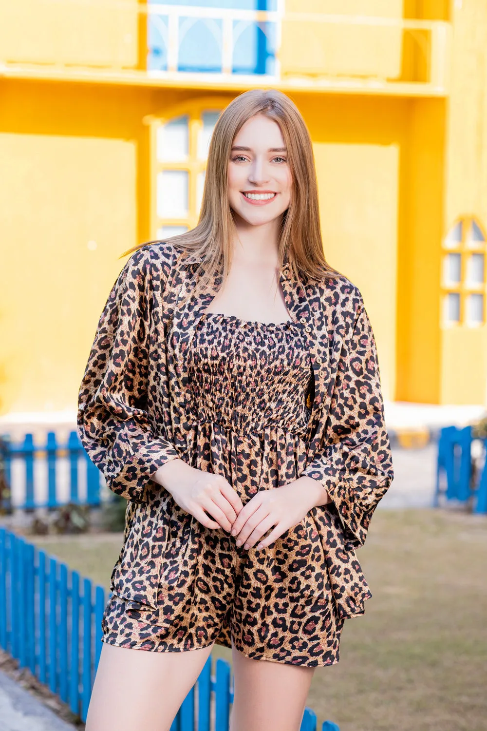 Nightwear set in Leopard print with Overlap Shirt