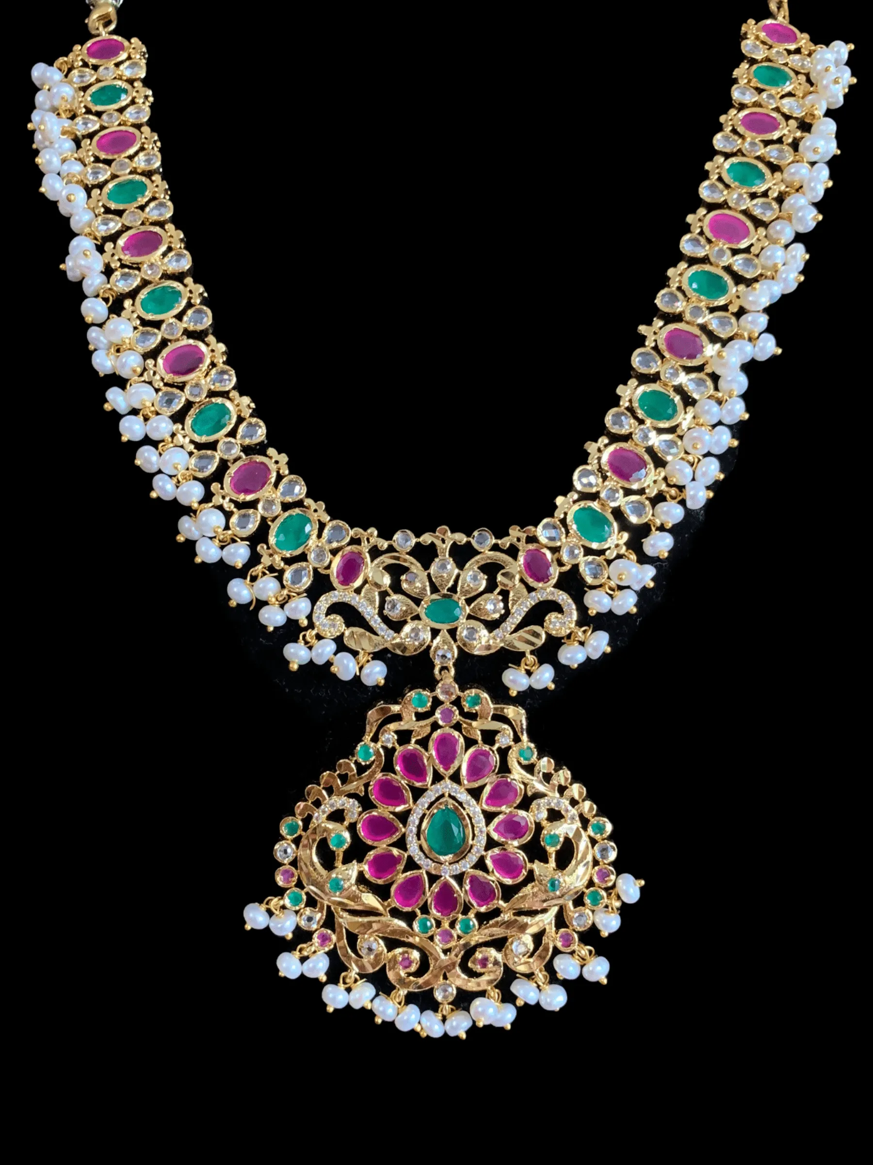 NS252 Amani ruby emerald  necklace set (READY TO SHIP)