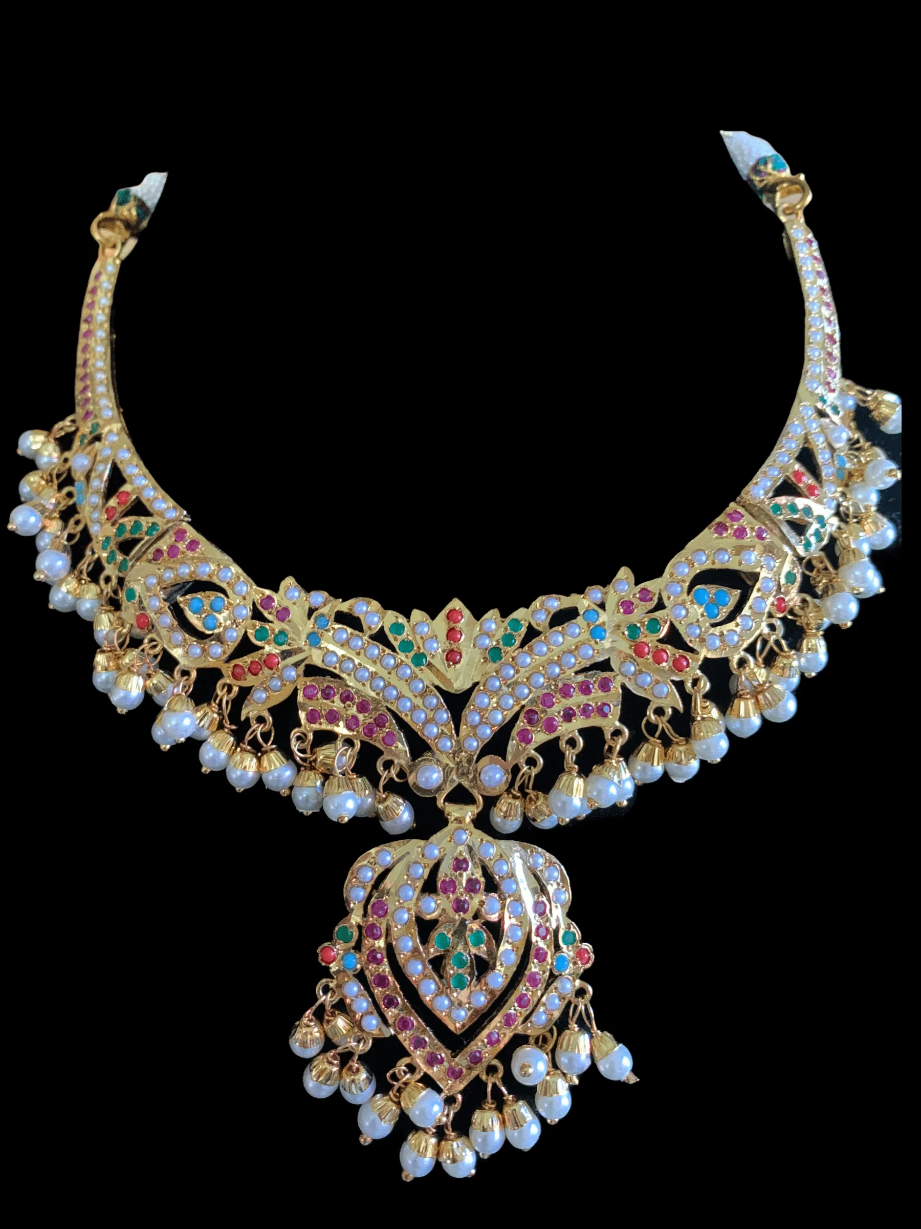 NS286  Taseen necklace set in navratan ( READY TO SHIP )