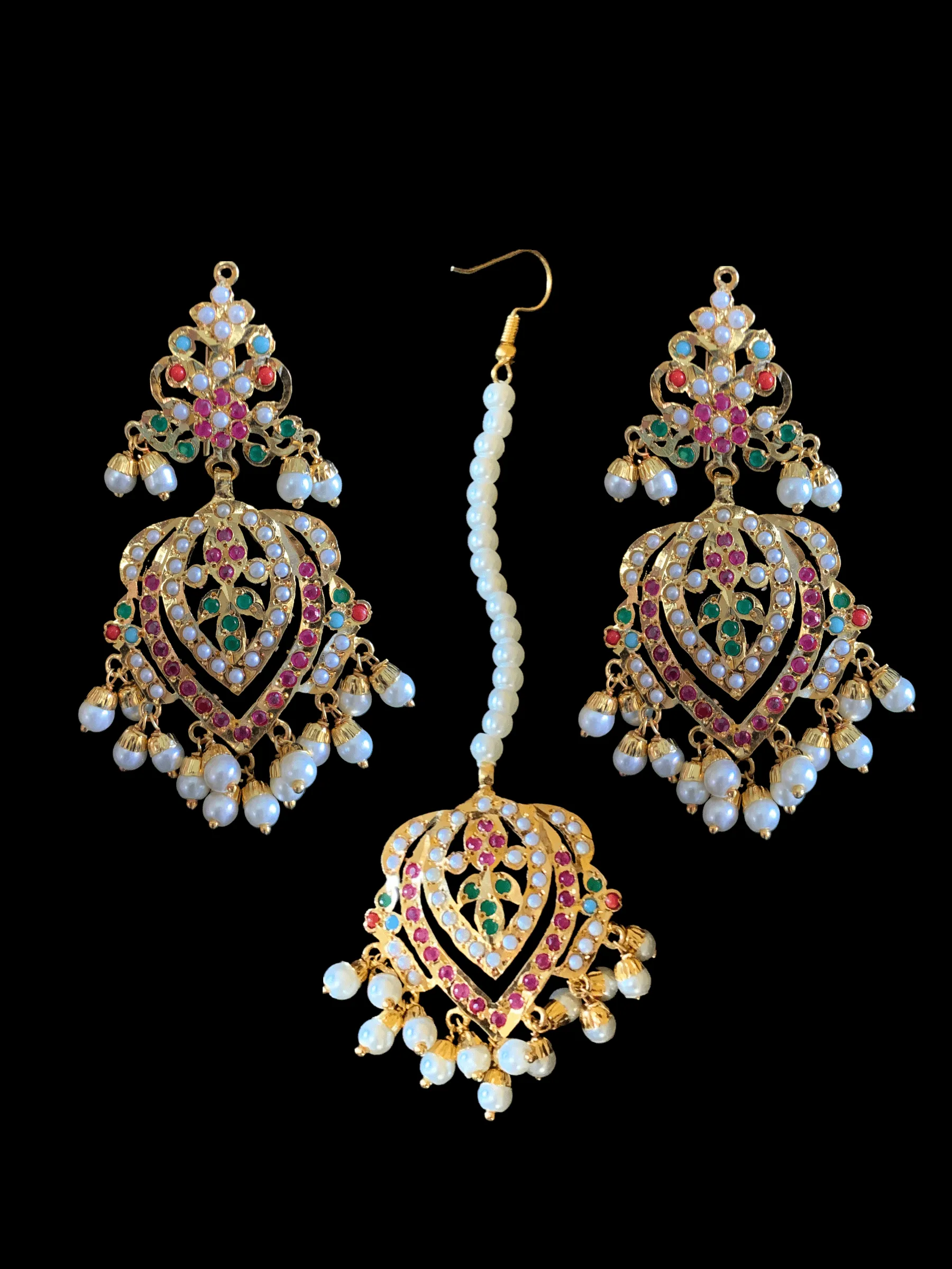 NS286  Taseen necklace set in navratan ( READY TO SHIP )