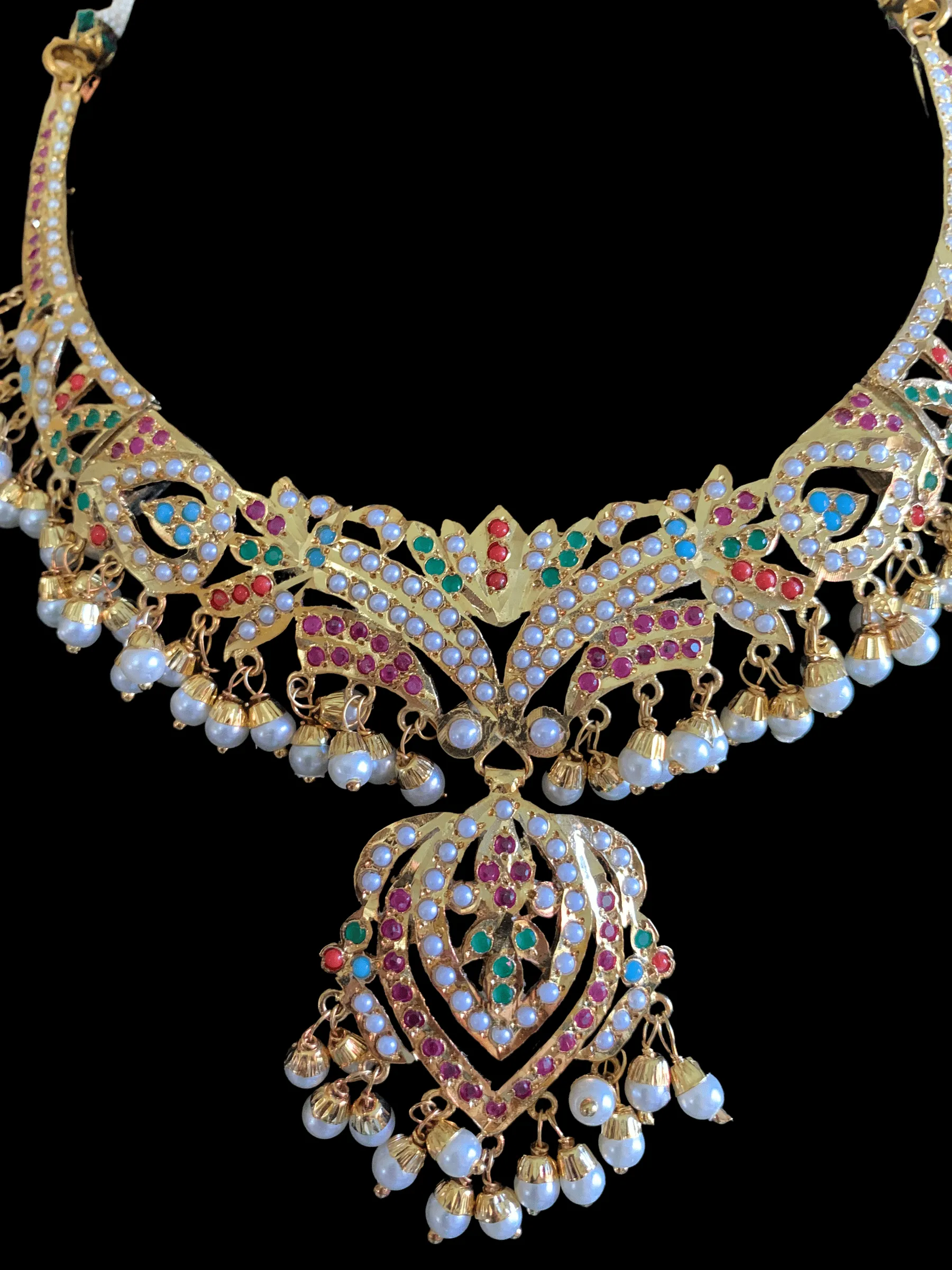 NS286  Taseen necklace set in navratan ( READY TO SHIP )