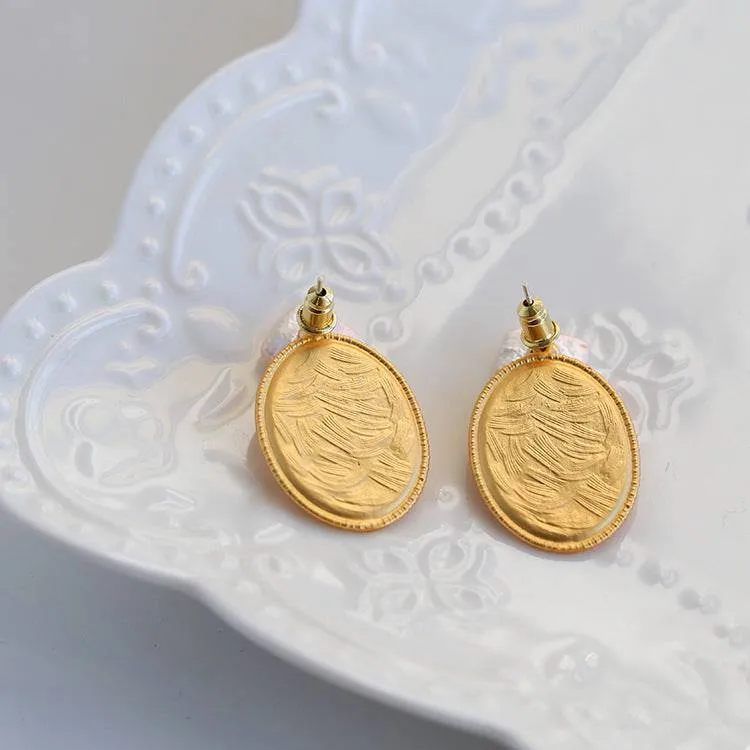 Oval Goddess Gold Coin Pearl Necklace and Earrings (Purchase Individually)