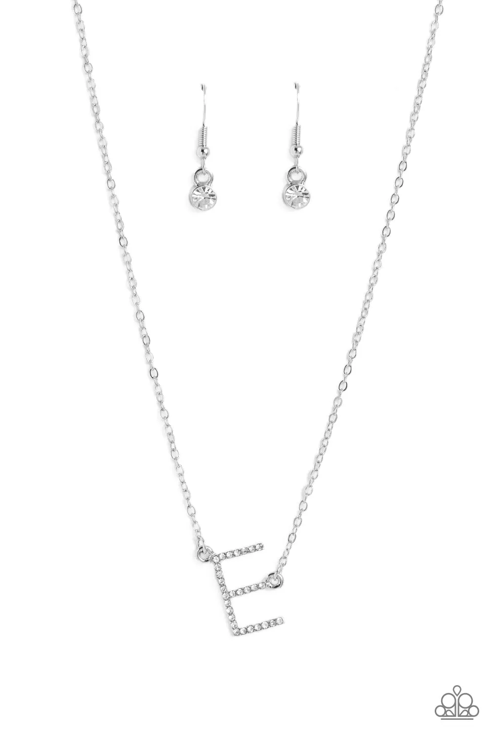 Paparazzi INITIALLY Yours E - White Necklace & Earring Set