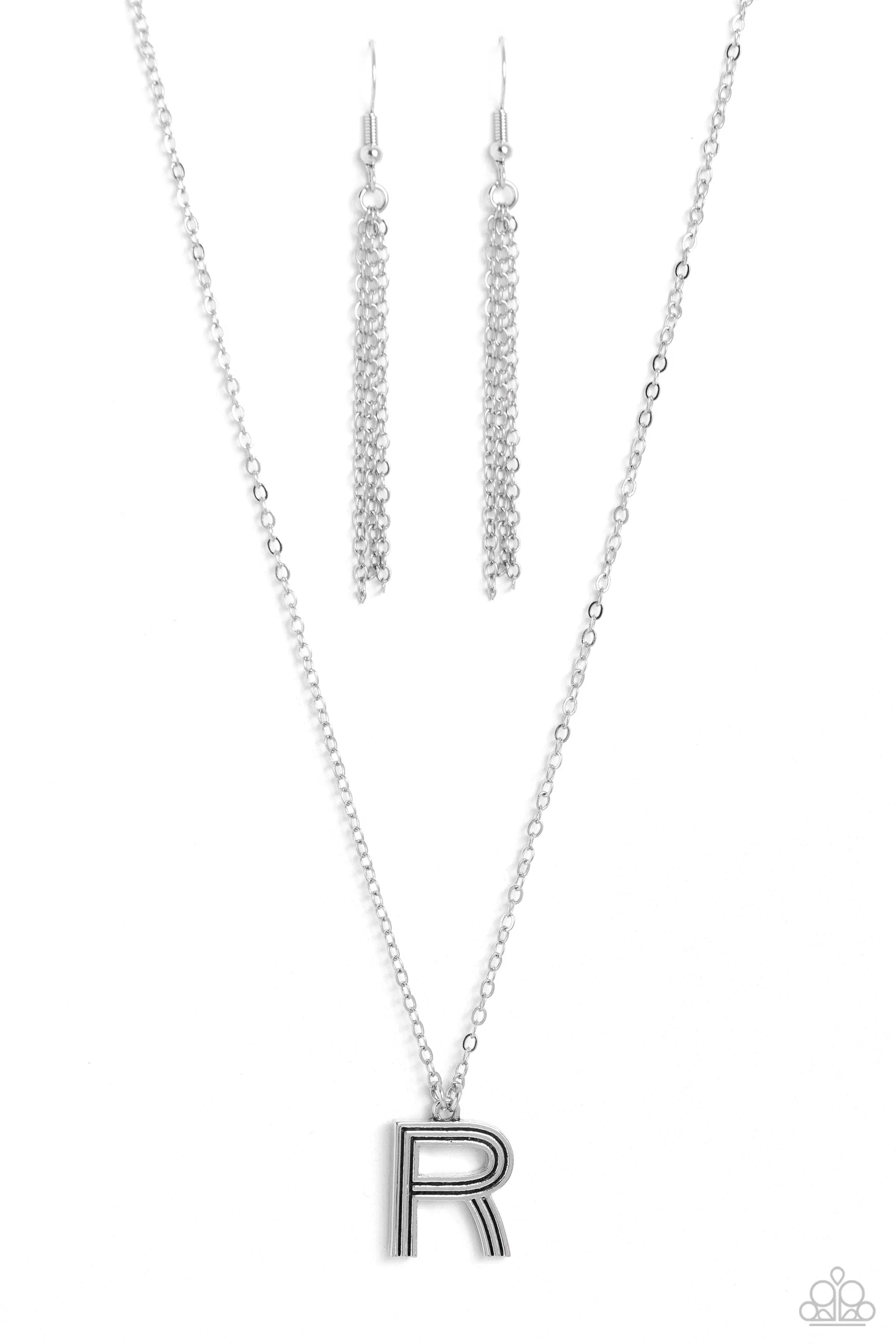 Paparazzi Leave Your Initials Silver R Necklace & Earring Set